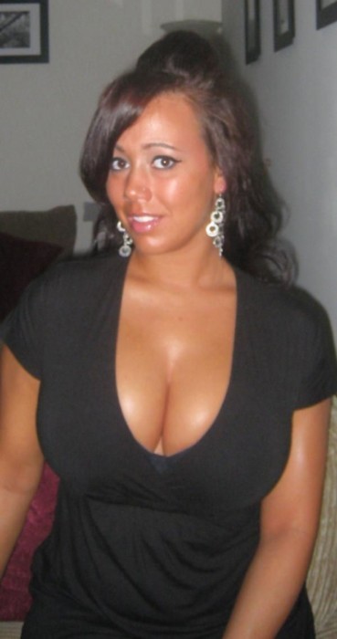 Huge boobs ebony babe in black dress