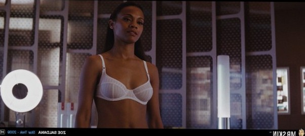 Zoe Saldena in a hot white bra on Star Trek
